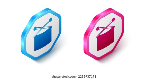 Isometric Knitting needles icon isolated on white background. Label for hand made, knitting or tailor shop. Hexagon button. Vector