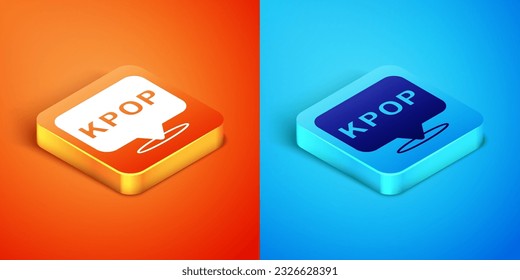 Isometric K-pop icon isolated on orange and blue background. Korean popular music style.  Vector