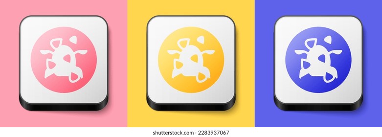 Isometric Kung Pao chicken icon isolated on pink, yellow and blue background. Chinese cuisine icon. Asian food. Square button. Vector