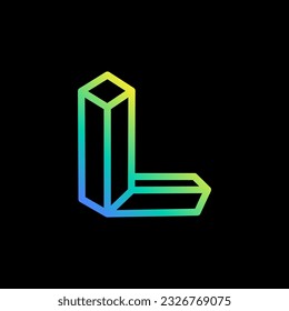 Isometric L letter logo. Neon lights emblem. Multicolor gradient impossible lines design. Cubic bright icon for blockchain labels, nightlife headlines, futuristic posters, NFT advertisement.