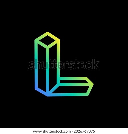 Isometric L letter logo. Neon lights emblem. Multicolor gradient impossible lines design. Cubic bright icon for blockchain labels, nightlife headlines, futuristic posters, NFT advertisement.