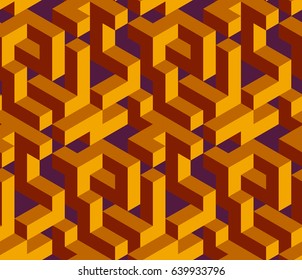Isometric  labyrinth. Abstract vector seamless pattern