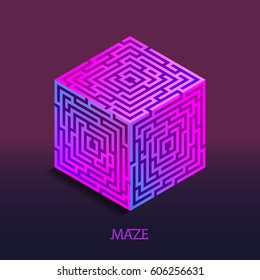 Isometric labyrinth cube, for logo, business concept, infographic template. Vector illustration.