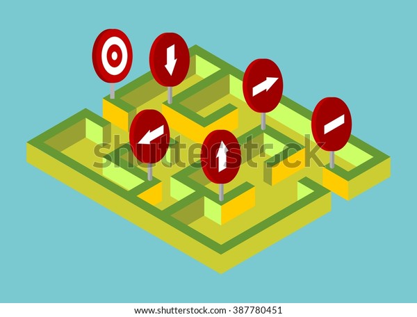 Isometric Labyrinth Invalid Pointers Cartoon Flat Stock Vector Royalty Free 387780451