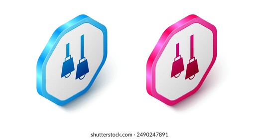 Icono colgante de lámpara isométrica aislado sobre fondo blanco. Lámpara de techo. Botón hexagonal. Vector