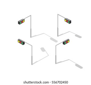 Isometric lamp lights for city traffic jams streets