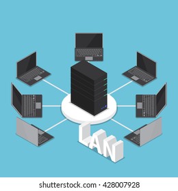 Isometric LAN network diagram, computer network and technology concept 