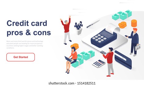 Isometric landing page ATM machine or credit card flat concept. ATM machine for website or homepage. Isometric vector illustration template.