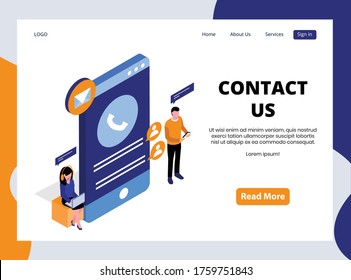 Isometric Landing Page Of Contact Us