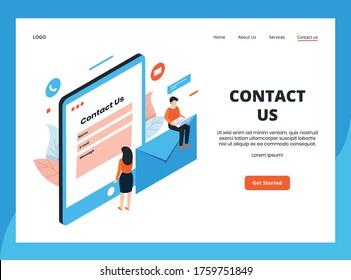 Isometric Landing Page Of Contact Us