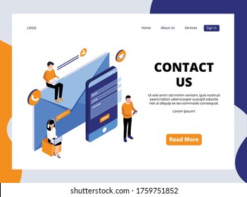 Isometric Landing page of Contact Us