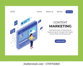 Isometric Landing page of Content Marketing