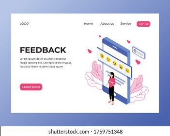 Isometric Landing page of Customer Feedback