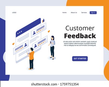 Isometric Landing page of Customer Feedback