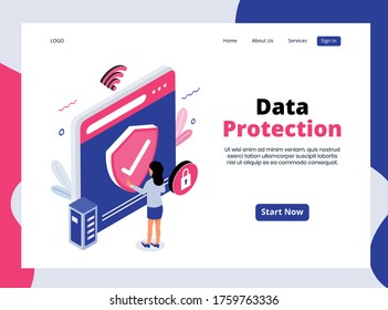 Isometric Landing page of Data Protection