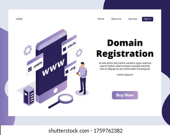 Isometric Landing Page Of Domain Registration