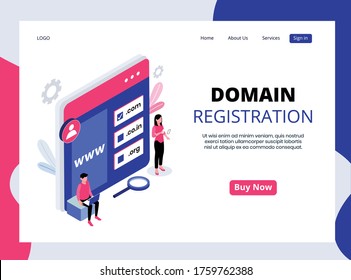 Isometric Landing page of Domain Registration