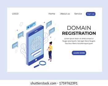 Isometric Landing page of Domain Registration