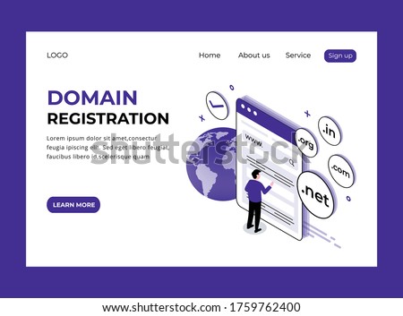 Isometric Landing page of Domain Registration
