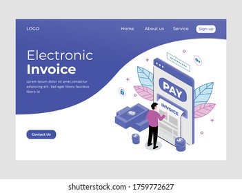 Isometric Landing Page of Electronic Invoice