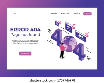 Isometric Landing page of Error 404 page not found