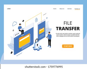Isometric Landing Page of File Transfer