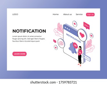 Isometric Landing page of Notification