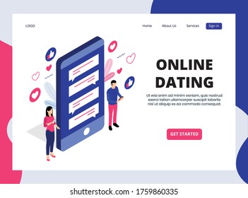 Isometrische Landing Page von Online Dating