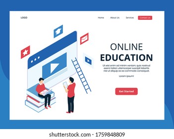 Isometric Landing page of Online Education