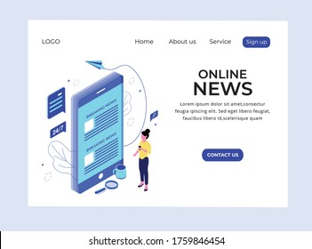 Isometric Landing page of Online News