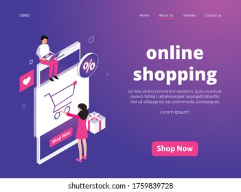 Isometric Landing page of Online Shopping