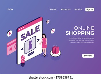 Isometric Landing page of Online Shopping