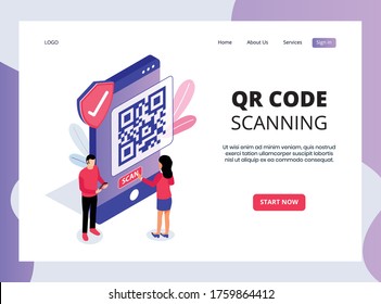 Isometric Landing Page Of QR Code Scanning