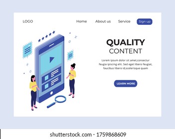 Isometric Landing page of Quality Content