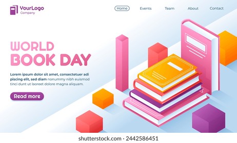 Isometric landing page template world book day celebration vector design in eps 10