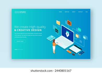 Isometric landing page vector design in eps 10