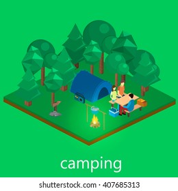 Isometric landscape for camping