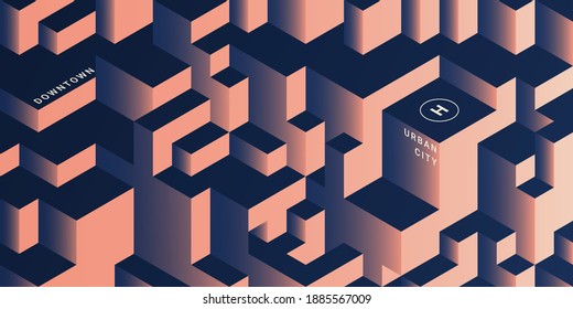 isometric landscape city in the evening. Urban city skyscraper background with a hint of light. Modern geometric shape, fine line texture, ideal for web banner.