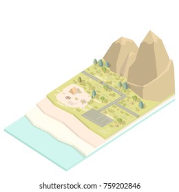 Isometric landscape with road and mountains