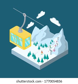 Isometric landscape of ski resort. Vector illustration.
