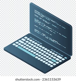 Isometric Laptop. 3d isometric laptop computer. Abstract programming language and program code on a laptop screen. Vector illustration