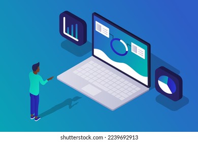 Isometric Laptop Analytics Vectorart Illustration