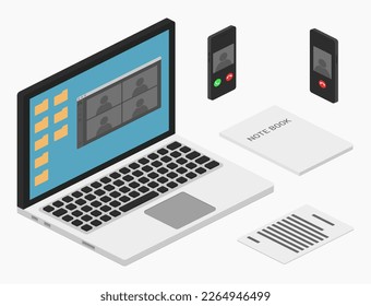 isometric laptop computer smartphone isolated vector illustration