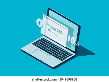 Isometric laptop with download page