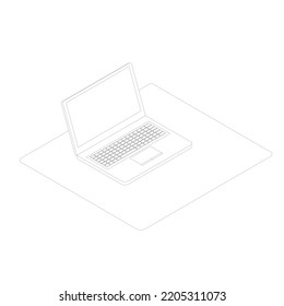 Isometric of laptop. Elegant thin line style Modern electronic system. Portable personal computer. The display, keyboard and touchpad. on white background design for mock up and Vector illustration.