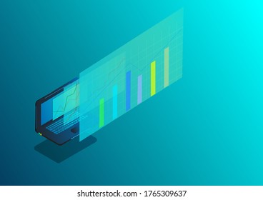 
Pantalla Isometric Laptop and financial graph