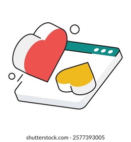 Isometric laptop with heart and profile icons, suited for dating platforms, matchmaking ads, and online love stories.