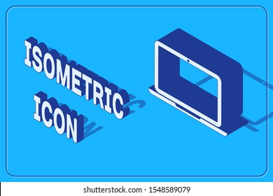 Isometric Laptop icon isolated on blue background. Computer notebook with empty screen sign.  Vector Illustration