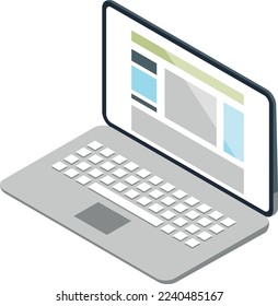 Isometric laptop icon. Mobile computer. Notebook screen