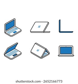 Isometric Laptop Icons Six Views Modern Style Clean Design Blue Accents Technology Concept